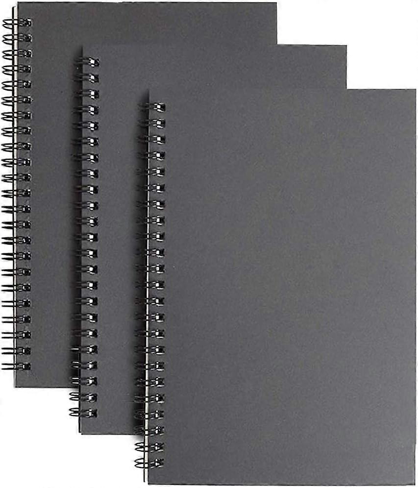 Caiet spiralat A5 căptușit, pachet de 3 copertă moale Jurnal Copertă kraft negru, 100 pagini / 50 de coli Notepads Planner