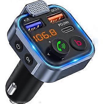 Car FM transmitter, wireless Bluetooth 5.0 wireless adapter car kit, PD3.0 Type C 20W+QC3.0 car fast charger, hands-free call, bass lossless high fide