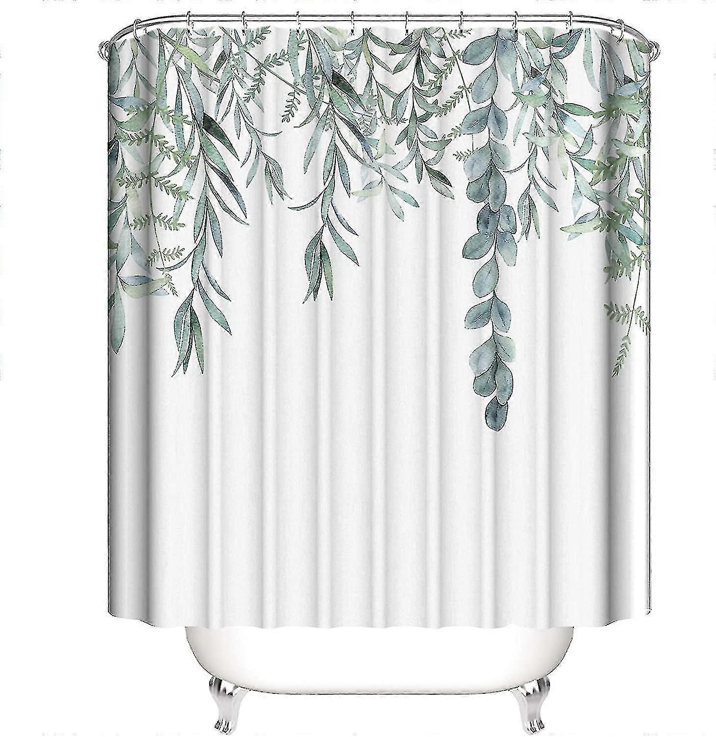 Green Watercolor Shower Curtain With 12 Hooks 150 Cm X 180 Cm