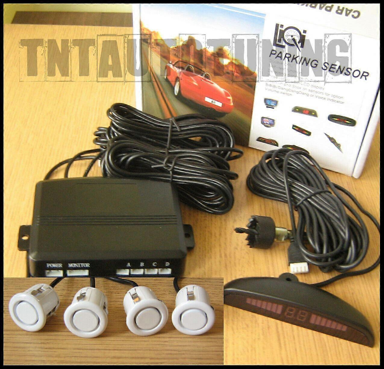 駐車場後方レーダー4センサー白色LEDディスプレイ+ブザー12V