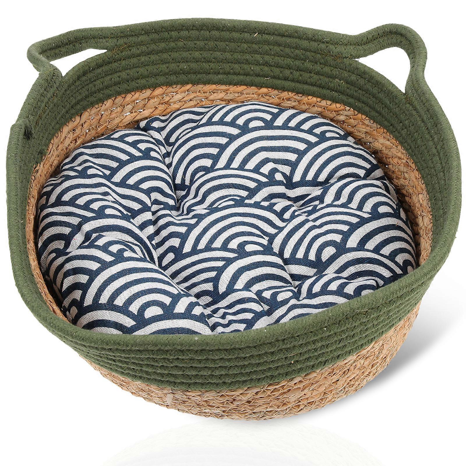 1 Set of Woven Cat Bed Comfortable Pet Nest Cat Sleeping Bed Pet Sleeping Nest with Cotton Mat