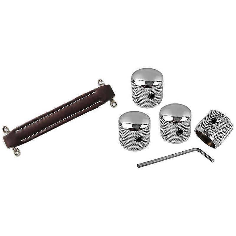 1X Brown Vintage Style Gitarr AMP Förstärkare Läder Handtag & 4st Metall Volym Ton Dome Tone Gitarr Hastighetskontroll Knappar