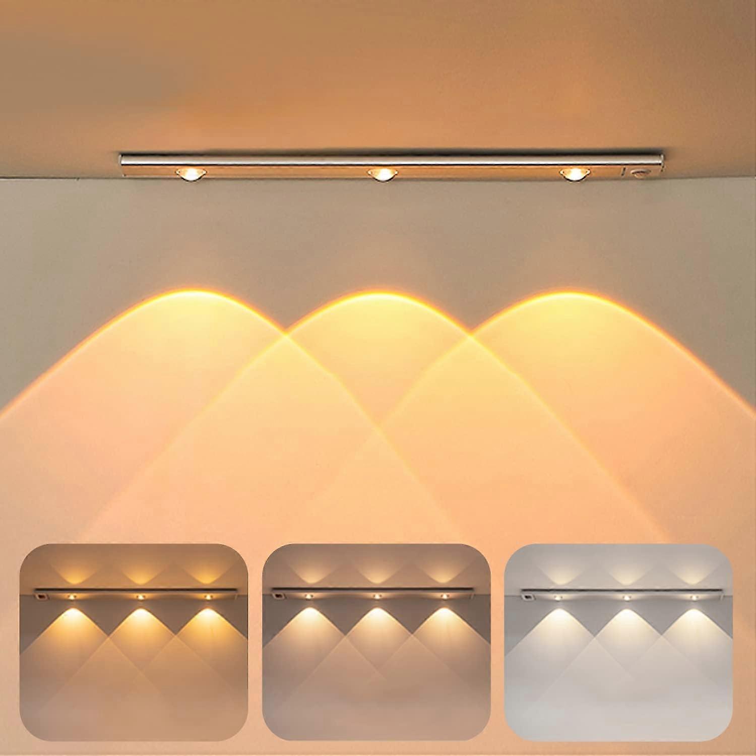 Led Lamp, 40CM Closet Lamp with Motion Sensor, USB Rechargeable Led Lamp, Wireless Kitchen Led Lamp with 3 Lighting Modes -Silver