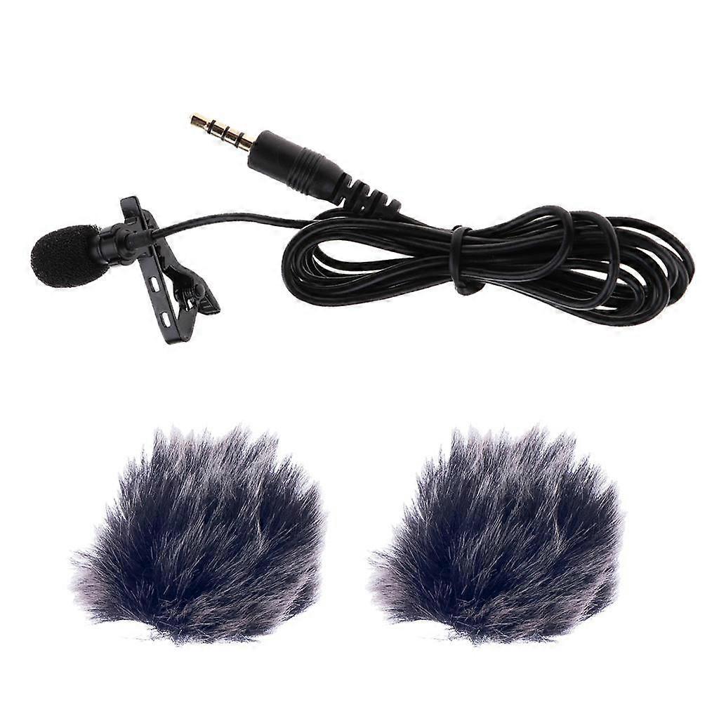 Black 3.5mm Plug Clip On Microphone with Mic Fur Wind Muff Windscreen