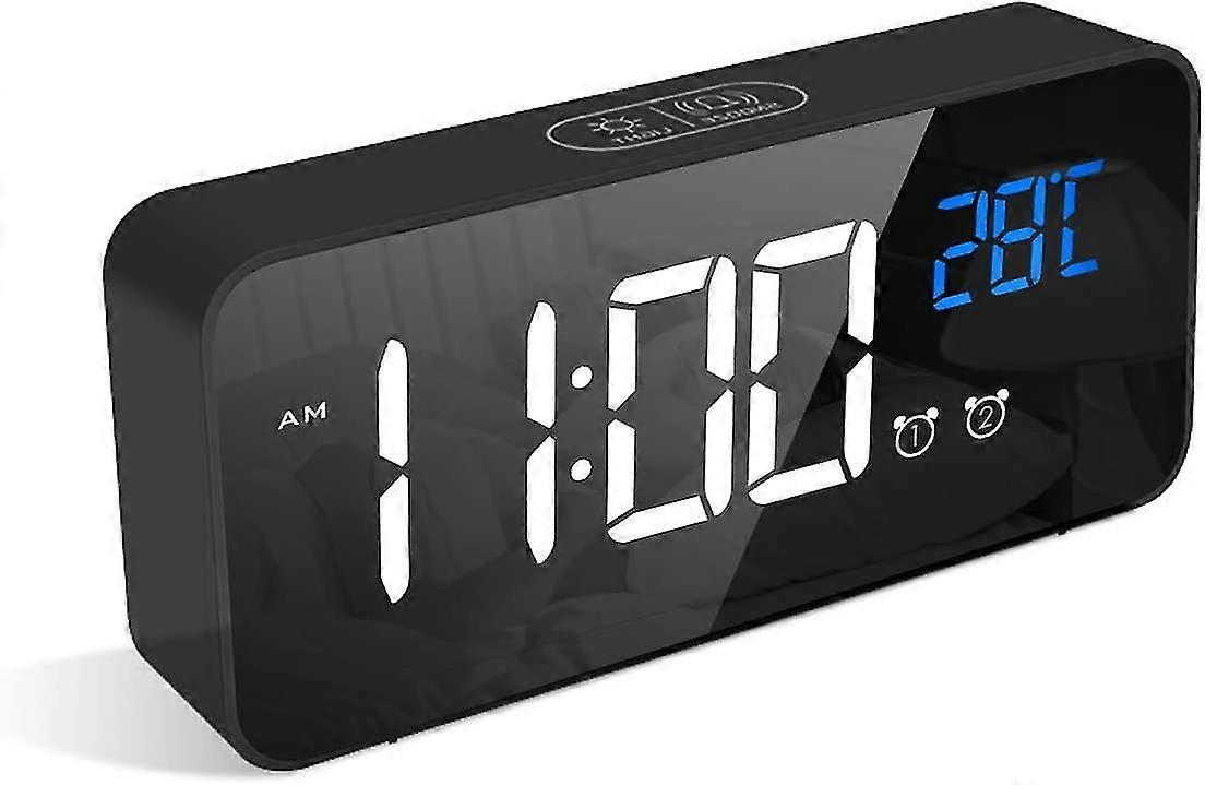 Digital Alarm Clock, LED Alarm Clock with Snooze Function, USB Ports Charging (Black)