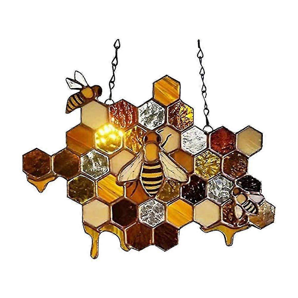 high Stained Glass Suncatcher Bee Window Panel Hanging Decoration