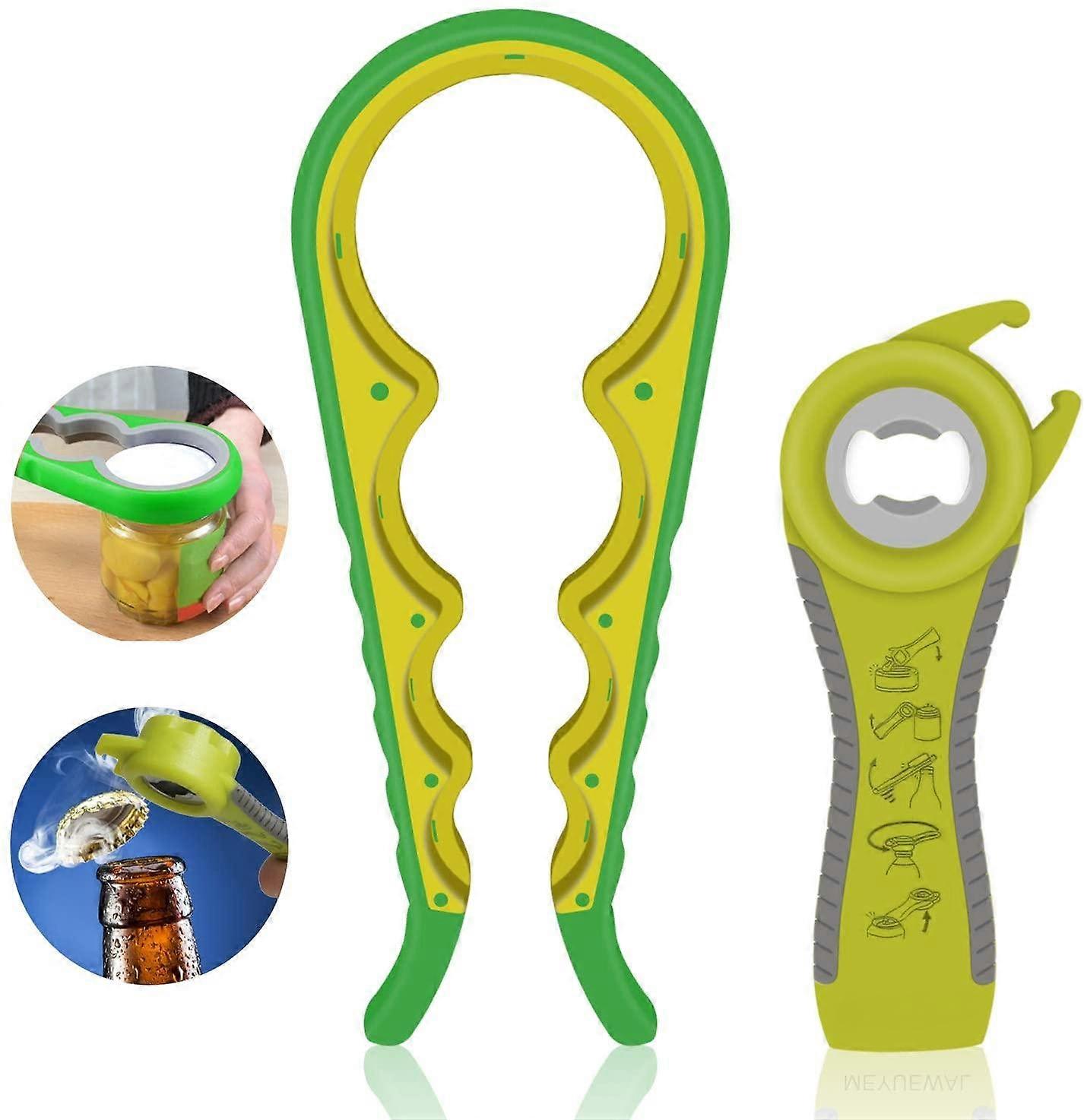 XYC Jar Opener, 5 in 1 Multi Function Can Opener Bottle Opener Kit with Silicone Handle Easy to Use for Children, Elderly and Arthritis Sufferers (Gre