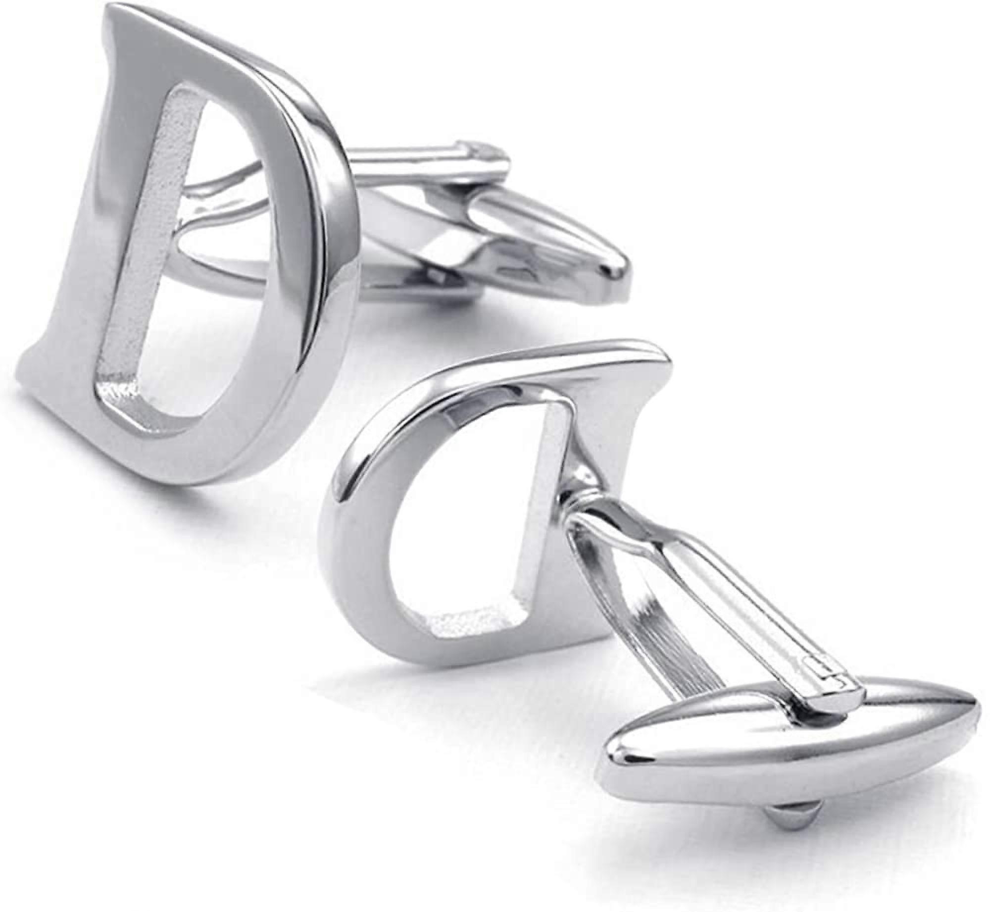 AVEKI Initial Alphabet Letter Cufflinks for Men Wedding Gift, D Silver