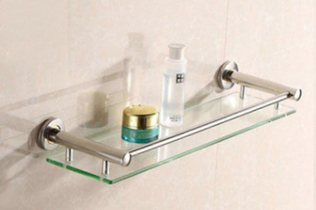 Glass shelf for bathroom - in 1 or 2, wall mounting, aluminium, tempered glass, width: 50cm, incl. mounting material