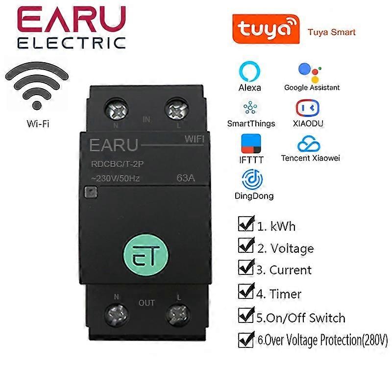 Tuya APP 1P+N Smart WIFI Circuit Breaker Voltage Energy Power kWh Meter Time Timer Relay Switch Voltmeter Ammeter Remote Control