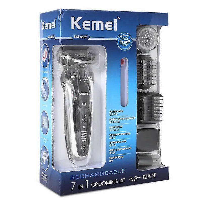 Kemei 7in1 Household Men's Electric Shaver Quick Shave With Floating Head Waterproof Replaceable Toothbrush Head Cleaning Brush
