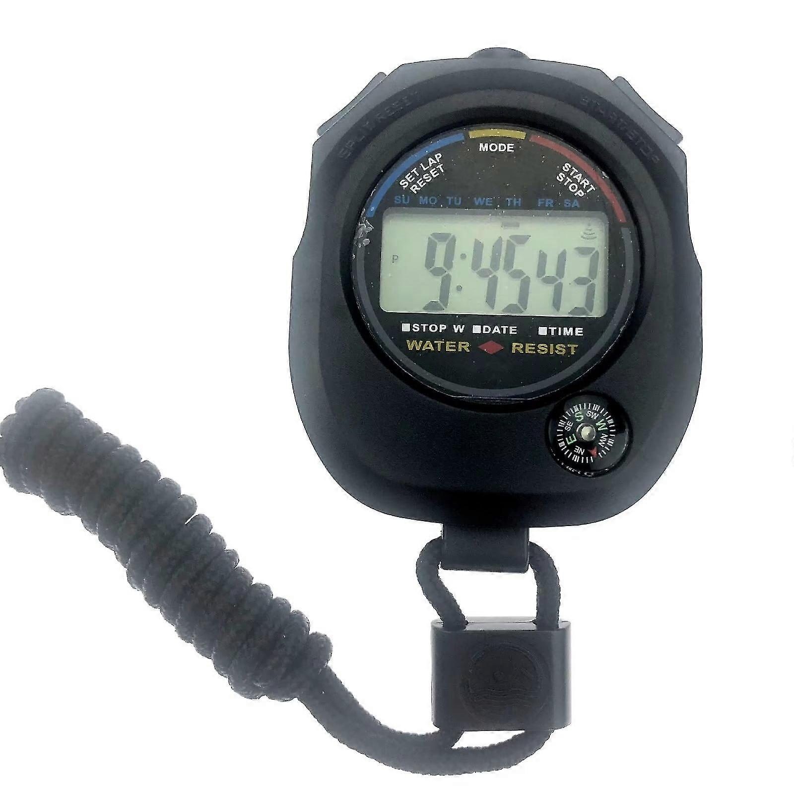 With Compass Hand-held Stopwatch Sports Timer, Battery Included. Timer, Lap, Split, Clock. Waterproof. Running, Swimming, Training, Coaching, Refereei
