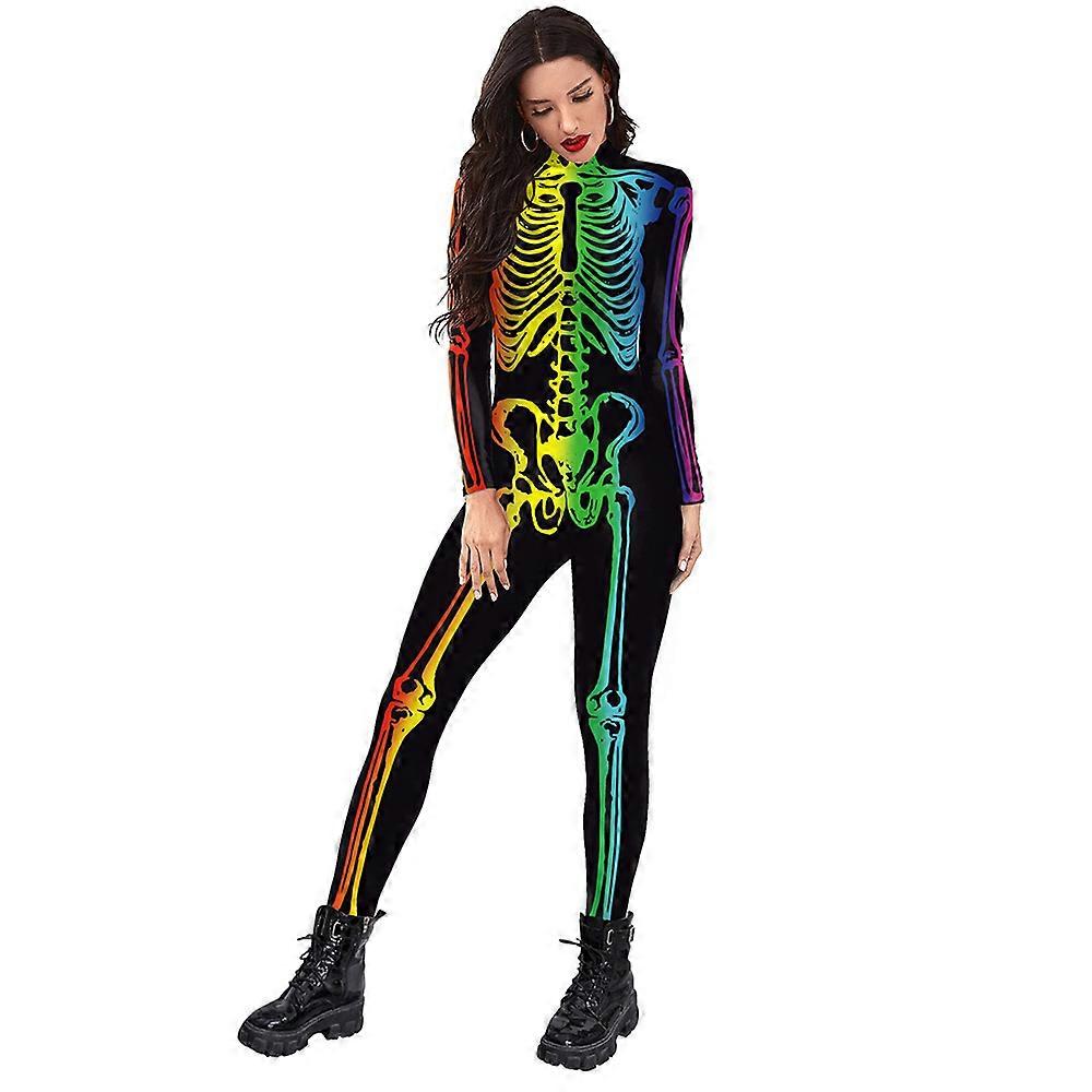 Skeleton Bodysuit Halloween with Glow Patterns and Skeleton Gloves for Women
