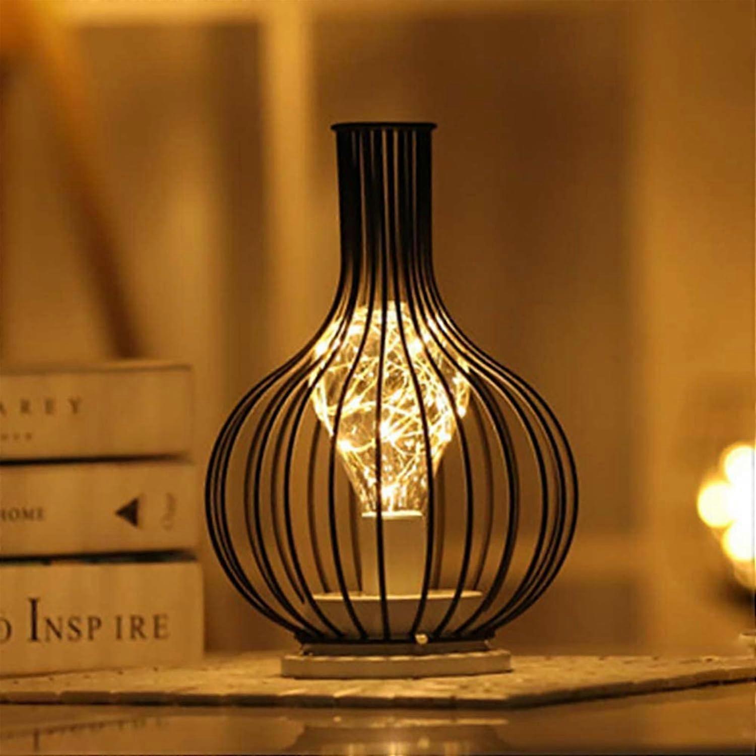 Decorative Table Lamp Retro Table Lamp Cage Style Night Light Retro Battery Operated Desk Lamp for Bedroom