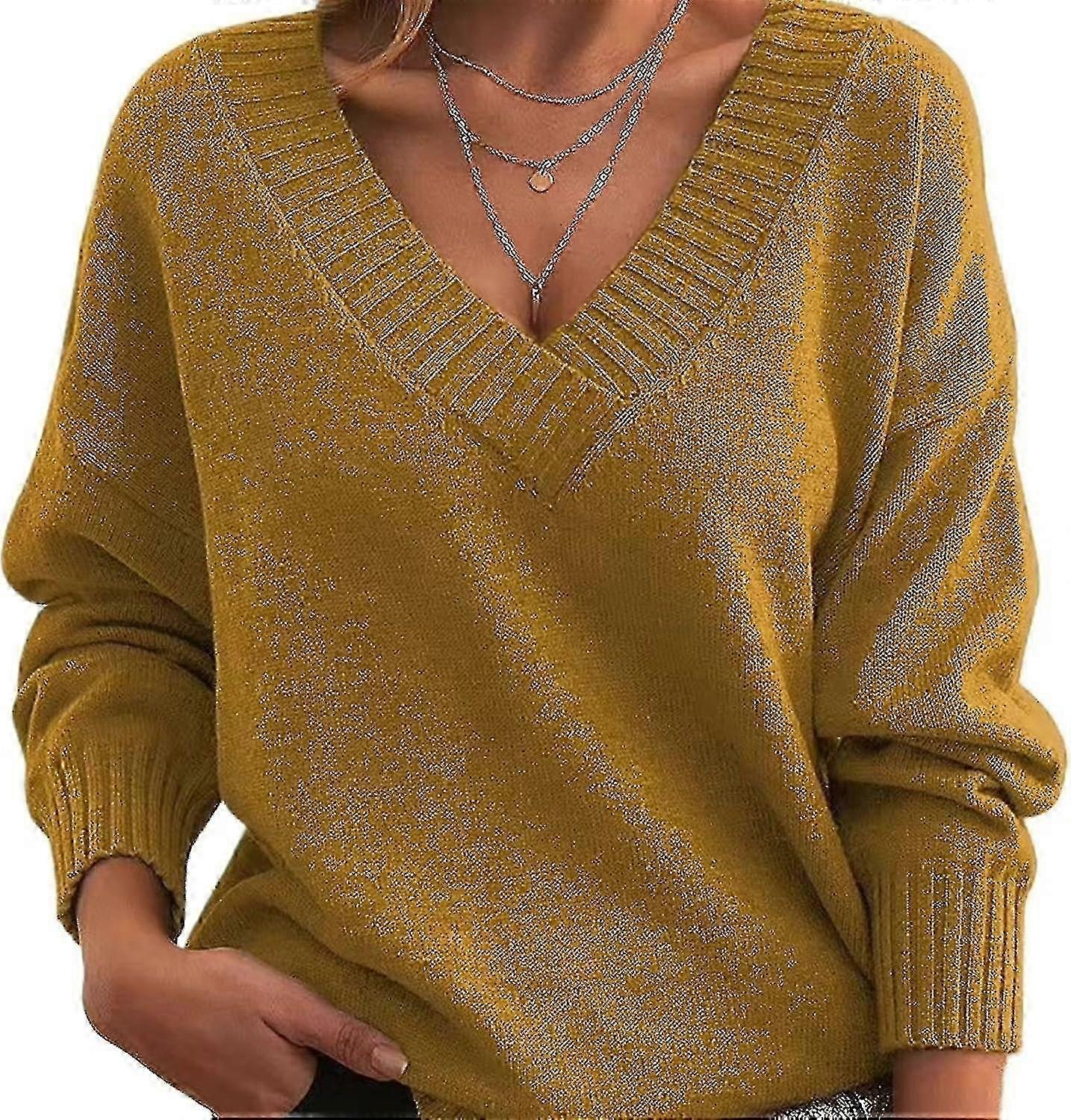 Pull Pour Femmes Pull À Col En V Ample Et À La Mode Pull Sexy Tricoté Polyvalent Décontracté