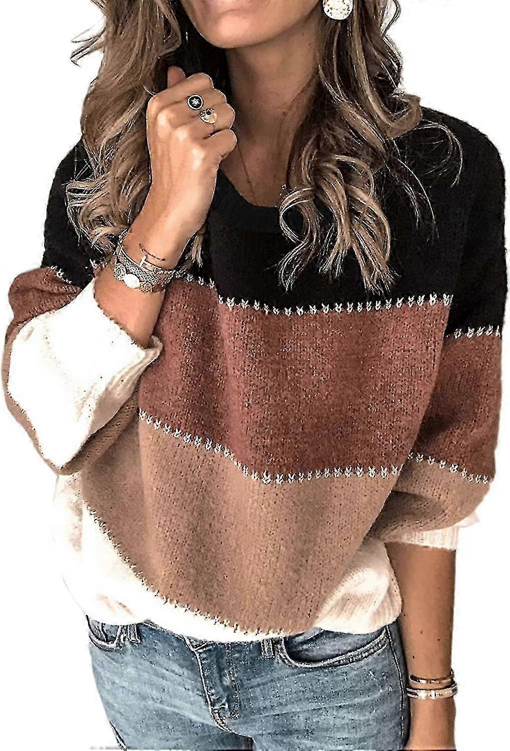 Women's Color Block Patchwork Knit Sweater, Size M