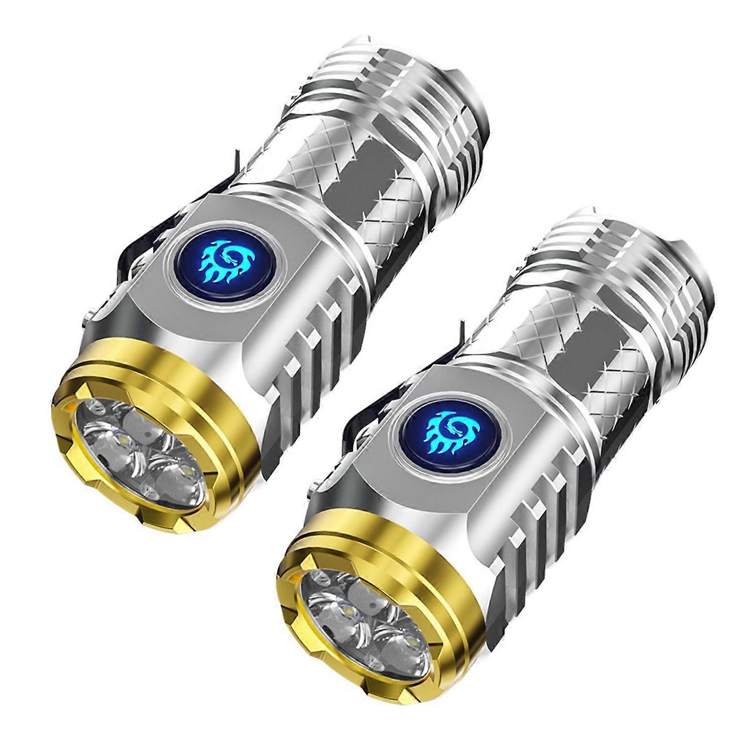 2Pcs Super Power Flashlights with 5 Lighting Modes High Lumens Waterproof Rechargeable Powerful Mini