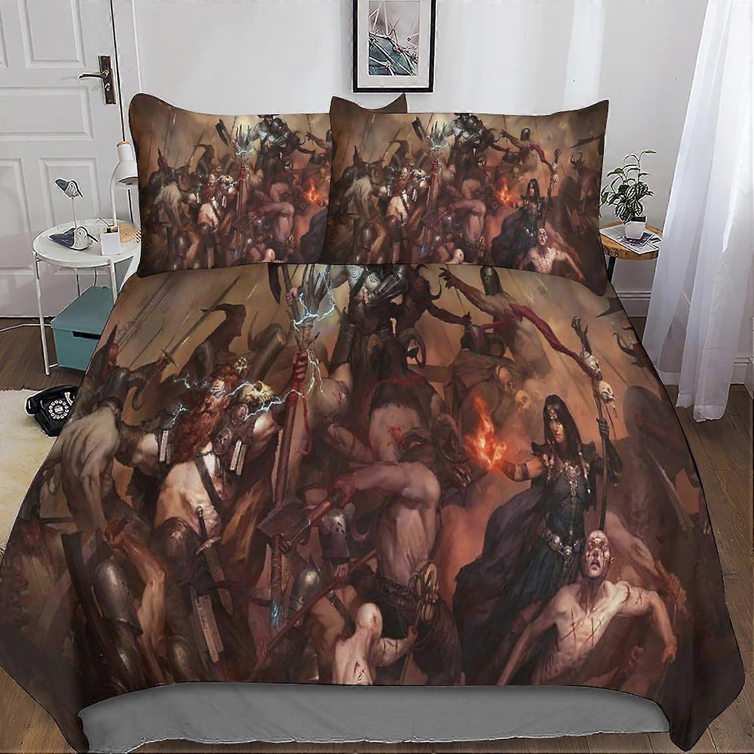 Diablo-4 Sets Påslakan Örngott 3D Microfiber Game Sängkläder Set Sängkläder med dragkedja 3 st Dubbel