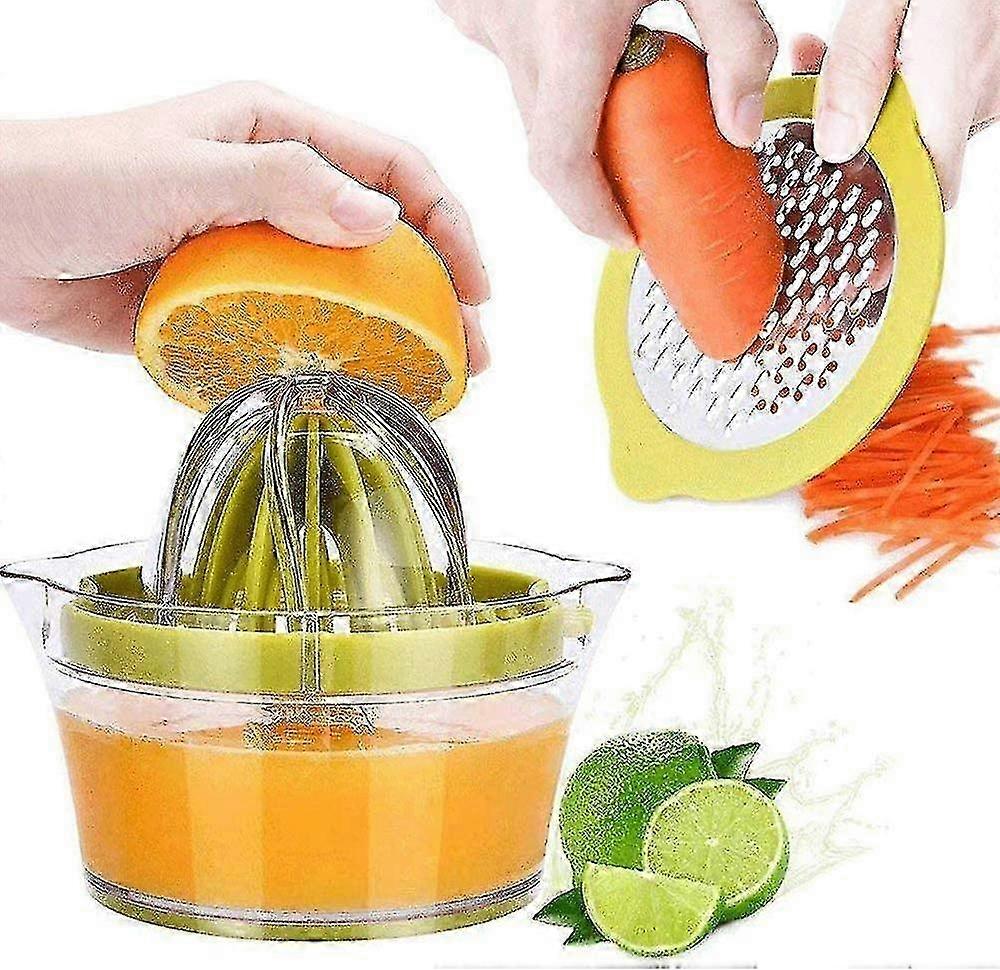 manual juicer citrus lemon orange hand squeezer with built-in measuring cup and grater, 12oz, green