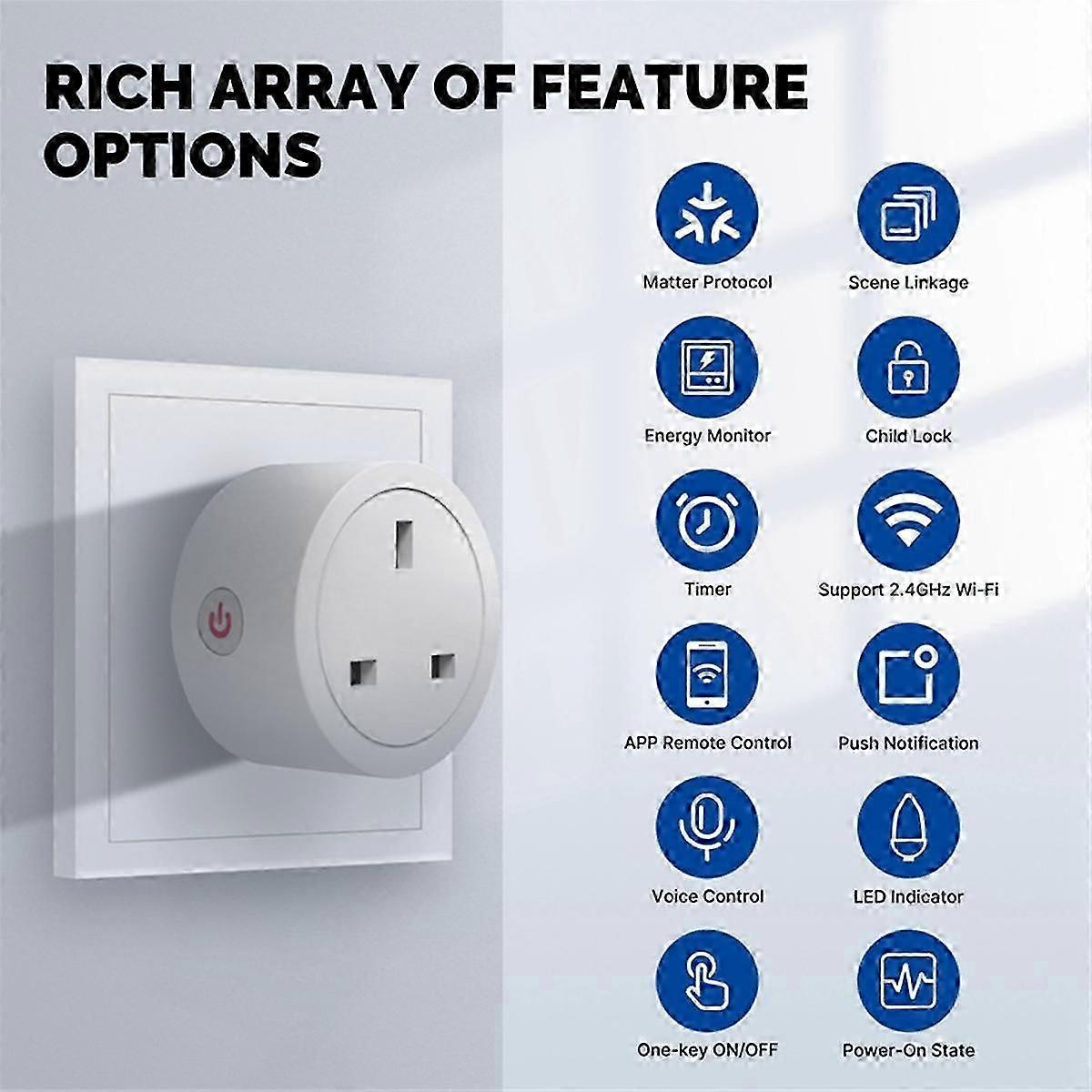 MATTER WiFi Socket Graffiti Smart APP Remote Timing Multifunctional 16A Power Meter Function Socket