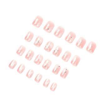24pcs Glitter Press On Nails Sparkling Nude Pink False Nails Suitable  Glue Models