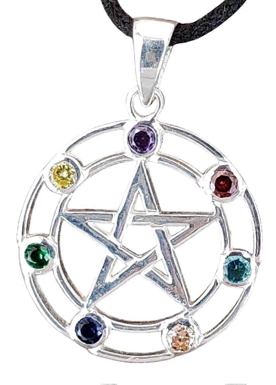 Pendant 418 Pentagram with Chakra Stones - Silver