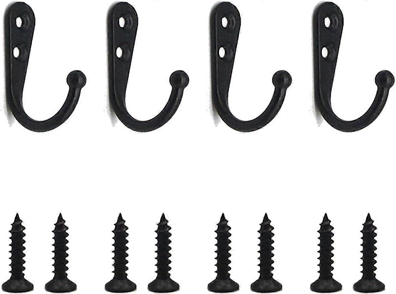 4pcs Single Hooks Black Wall Hooks Coat Hook Black Equipped with Mounting Screws