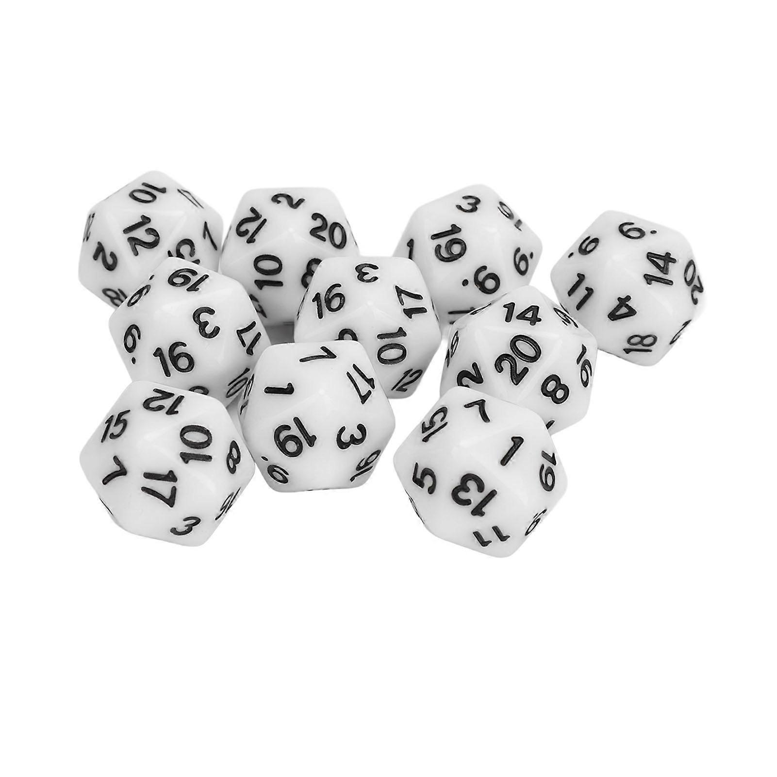 10PCS Polyhedral Dice Set Plastic Lightweight 20 Sided Dice for Role Playing Table Games White
