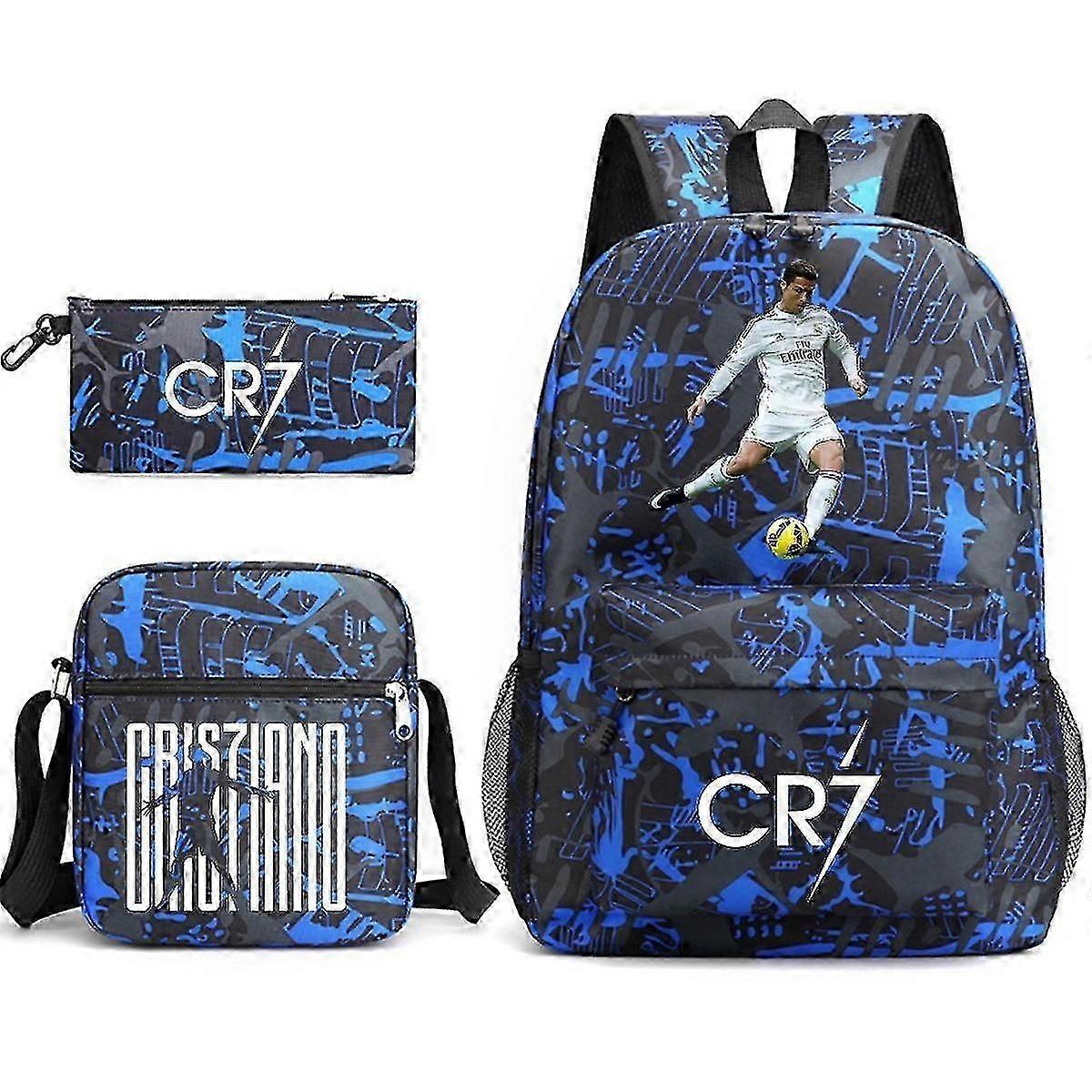 3pcs/σετ Cr7 Ρονάλντο τυπωμένο σακίδιο σετ με την περίπτωση σχολικών τσαντών σχολικών τσαντών ταξιδιών Daypack ελαφρύ βιβλιοχαρτοπωλείο τσάντας ώμου