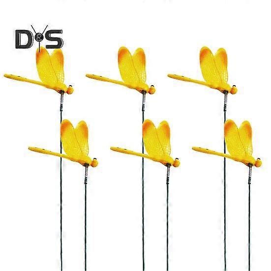 6 Pcs 3D Dragonfly Garden Stakes Waterproof Artificial Dragonflies Decorative Ornaments for Patio Flower Beds Potted Plants