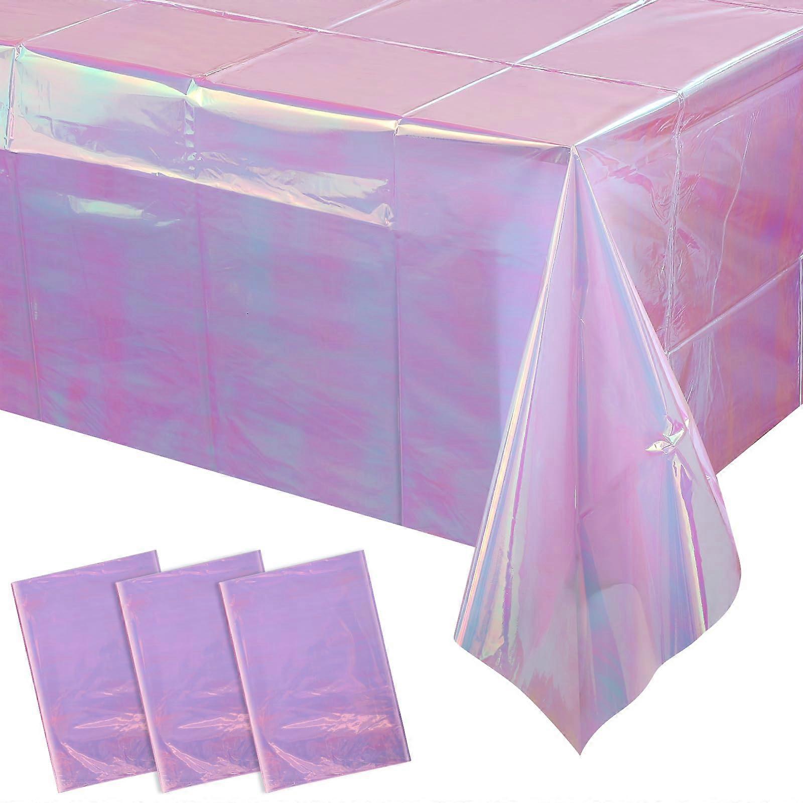3 Pack Light Purple Shiny Holographic Iridescent Tablecloths 39x108 Inches for Party Decorations and Event Tables