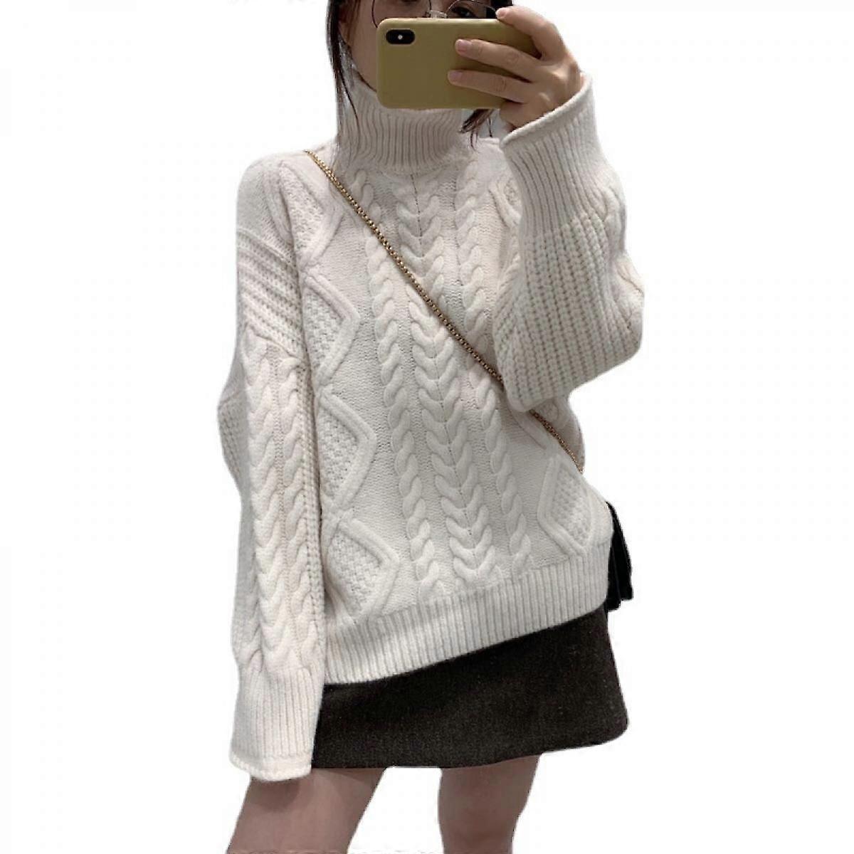 Womens Turtleneck Sweaters Long Sleeve Pullover Cable Knit Sweaters Soft Jumper