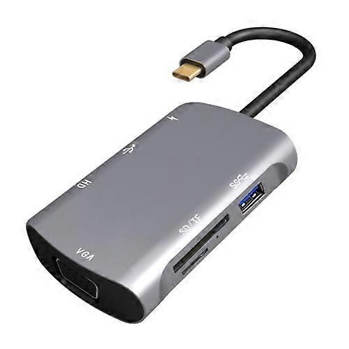 ZRUXE HB-107 7 In 1 Type C / USB-C to PD + HDMI + VGA + USB3.0 + UB2.0 + SD / TF Multi-function Type-C / USB-C HUB Docking Station