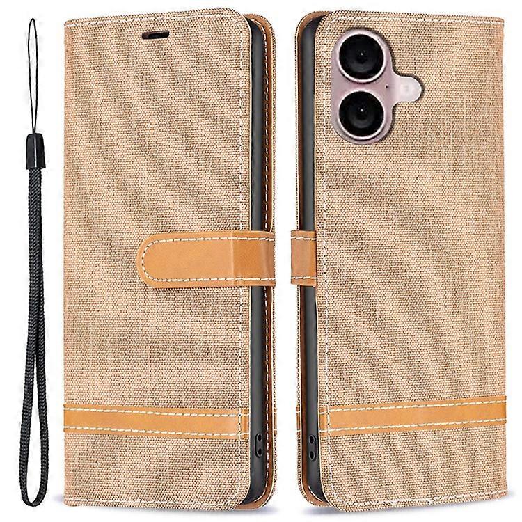 Compatible For iPhone 16 Leather Wallet Case Jeans Cloth Texture Protective Cover