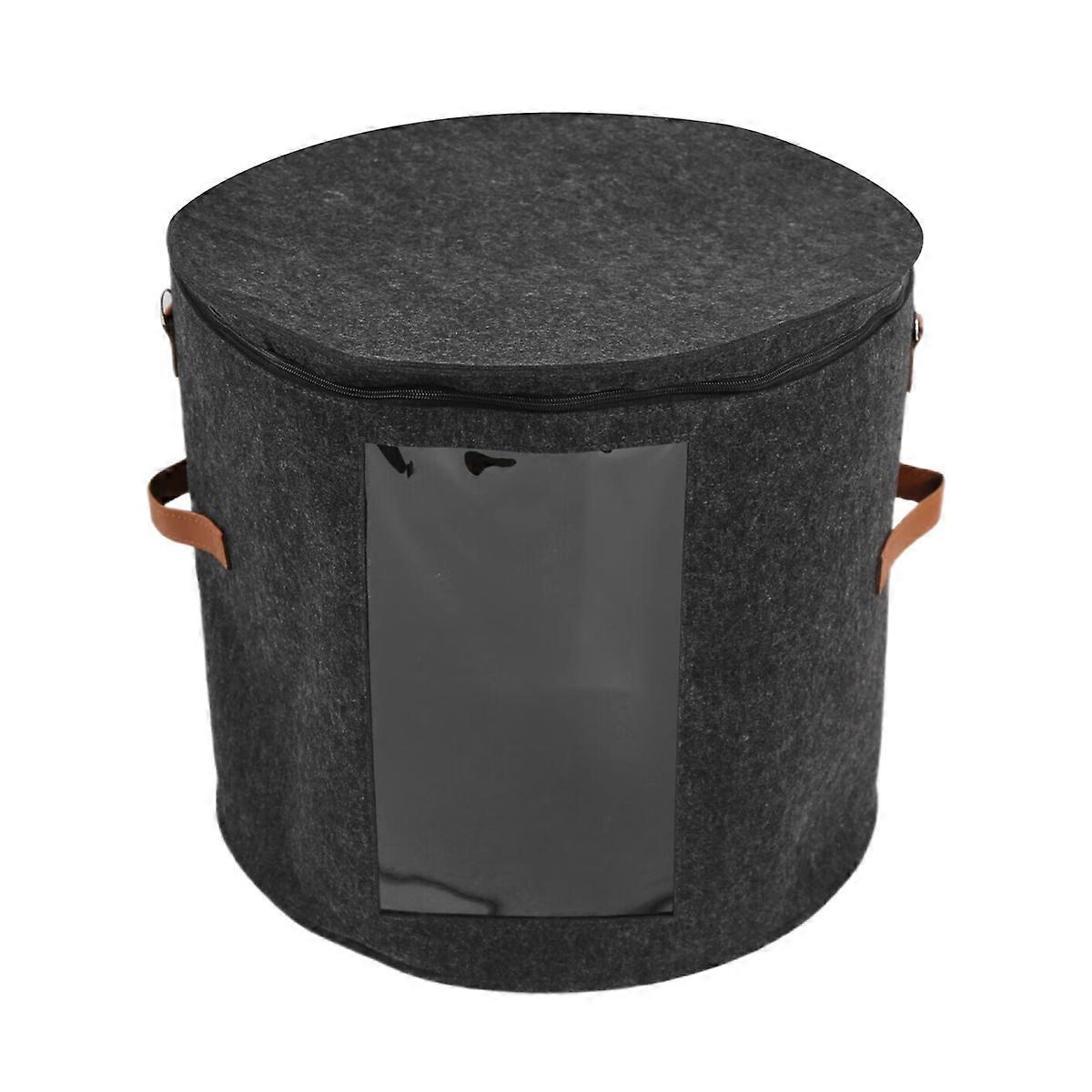 Round Hat Storage Box - Foldable Hat Box with Lid for Stuffed Clothes and Animal Toy, Carrying Organizer Box Dark Grey