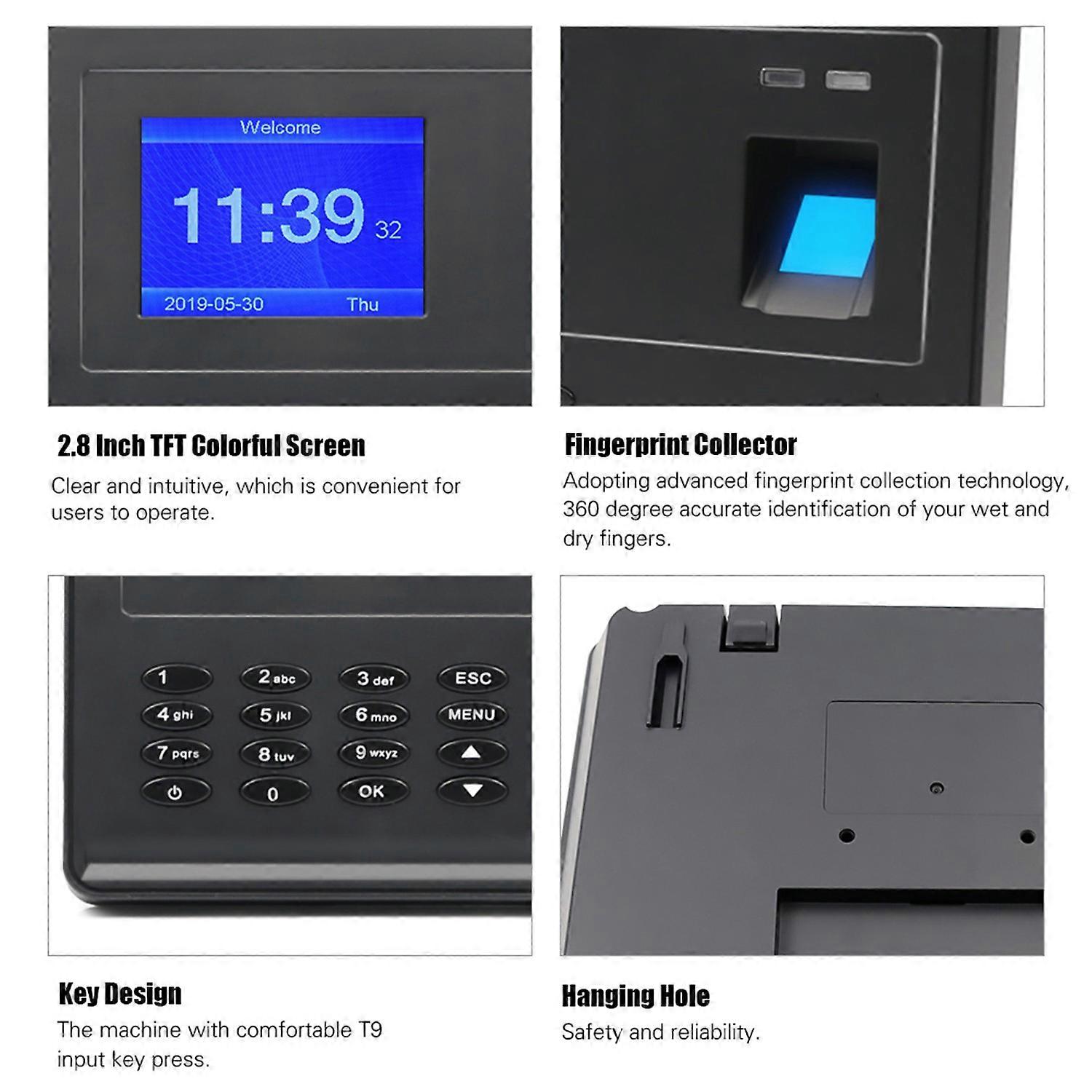 Biometric Fingerprint Password Time Attendace Machine Employee Checking-in Time Clock Recorder Reade