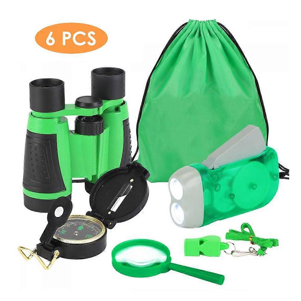 6Pcs Kids Outdoor Exploration Kit Kids Adventure Kit with Binoculars Compass Magnifier Whistle