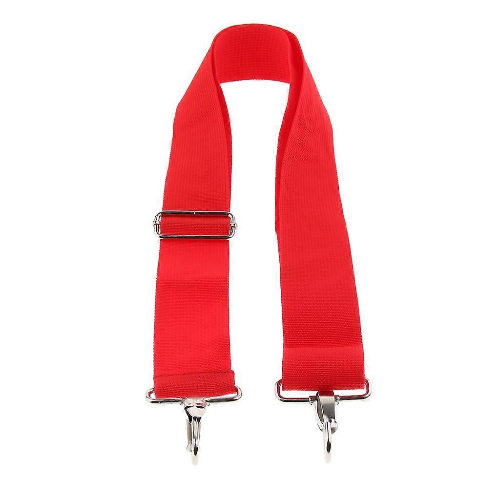 Adjustable white marching band snare drum strap with quick release buckle