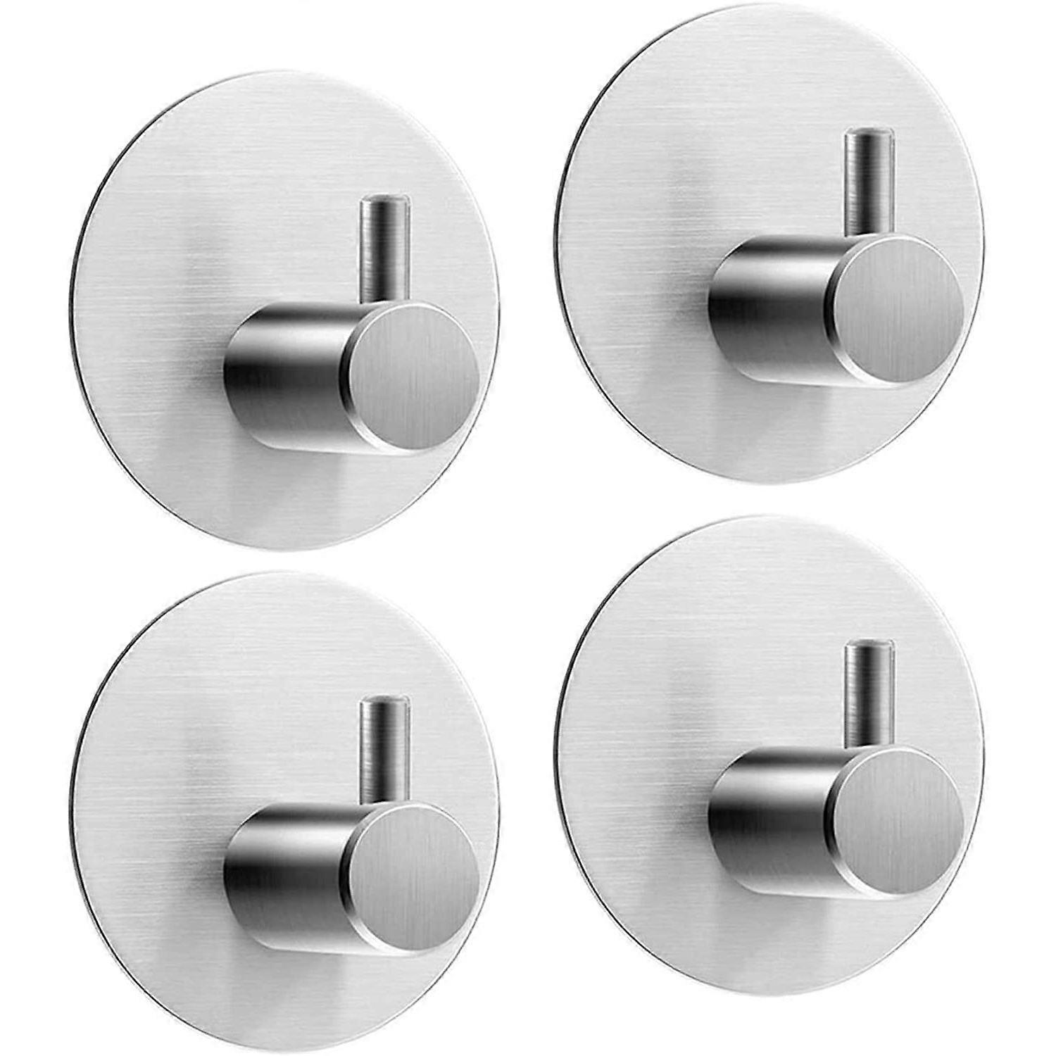 4 Pieces Stainless Steel Hooks Round With Self Adhesive Tape