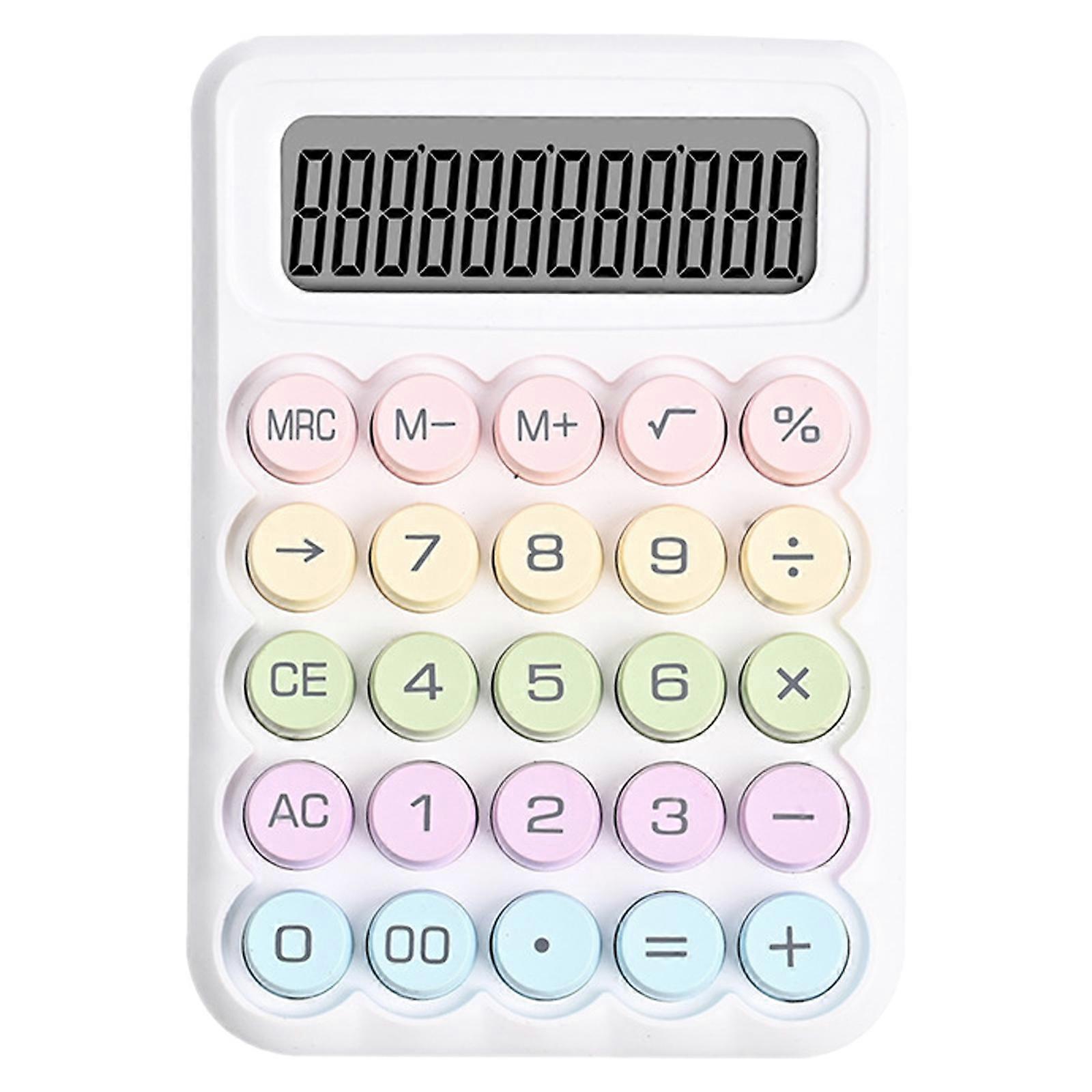 Cute Round Button Calculator Mechanical Keypad Calculator with 12Digit Display Calculator for Students and Professional  White