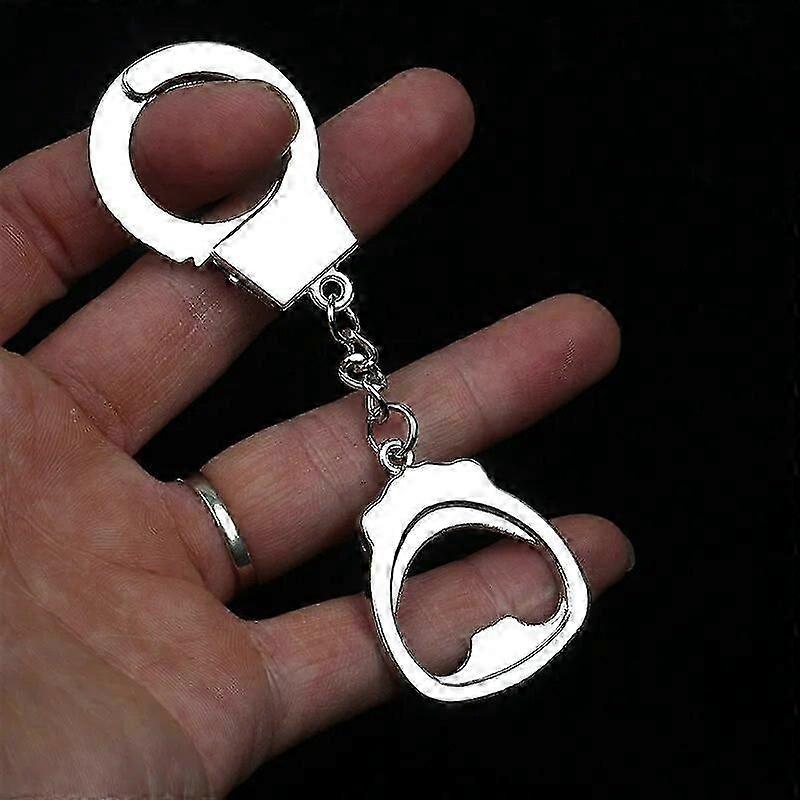 Simulation Handcuffs Revolver Model Keyring Metal Vintage Anti Terrorism Weapon Pistol Shape Keychain Friend Boy Bottle Opener