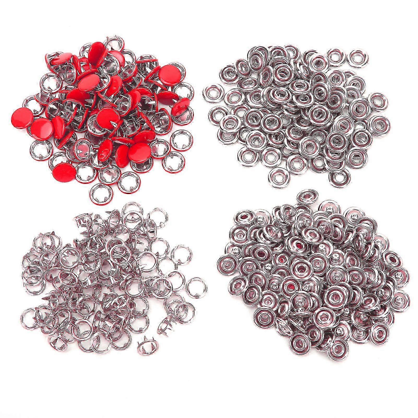 100 Set Snap Button Colorful Brass Prong Press Stud Sewing Fasteners with Installation ToolRed