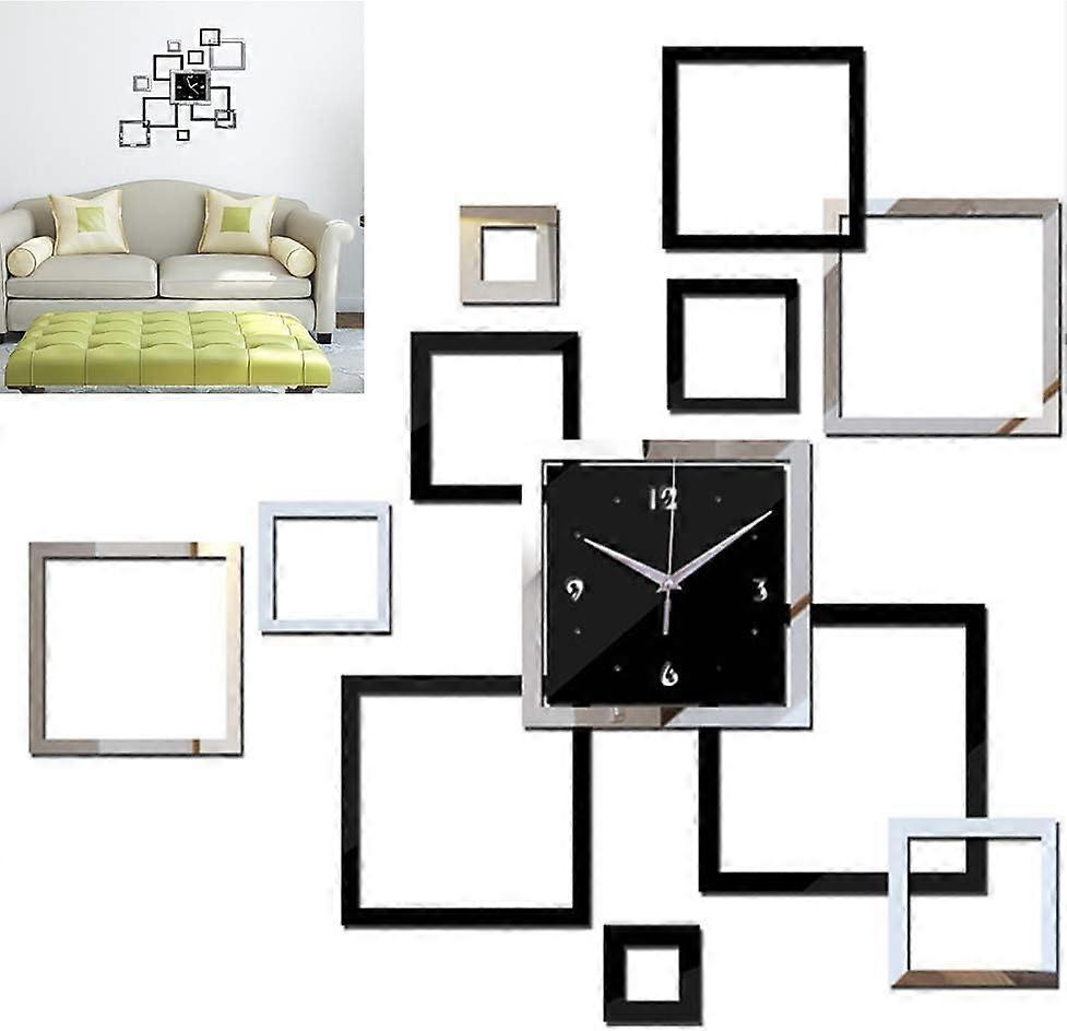 Square creative wall clock, DIY wall stickers, acrylic mirror decoration,