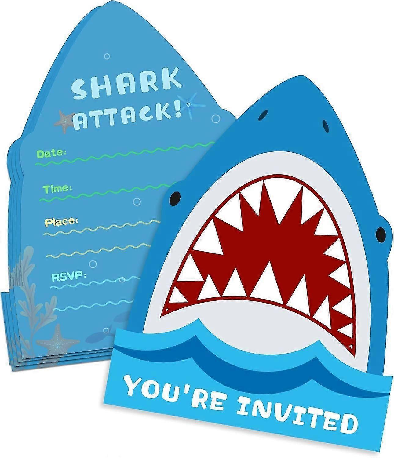 25 Pack Shark Birthday Party Invitations with Envelopes-Double Sided -Shaped Fill-In Invitations-Shark party supplies