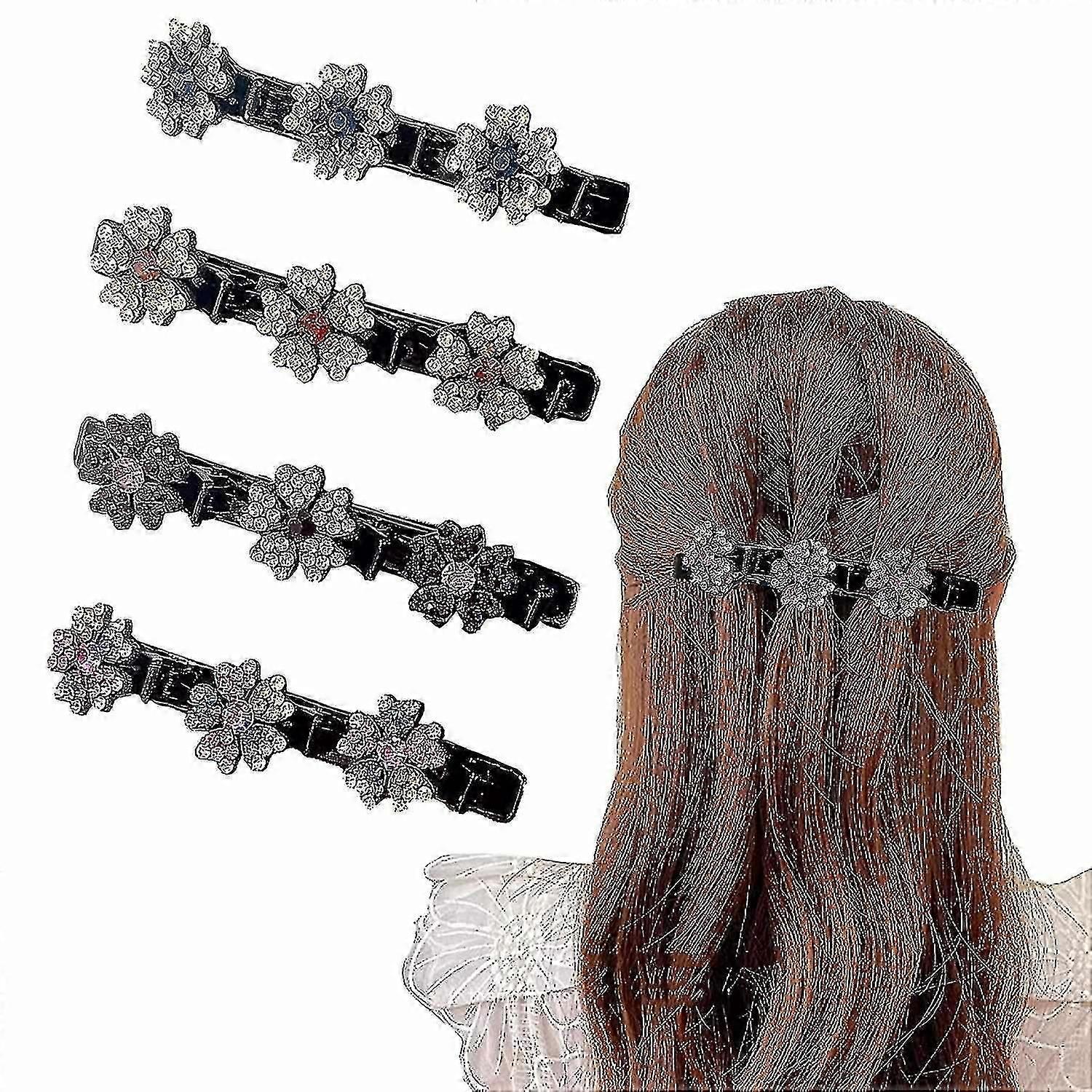 4 db csillogó kristálykő fonott hajcsatok nőknek, rsvelte fonott hajcsipesz 3 kis cl-lel