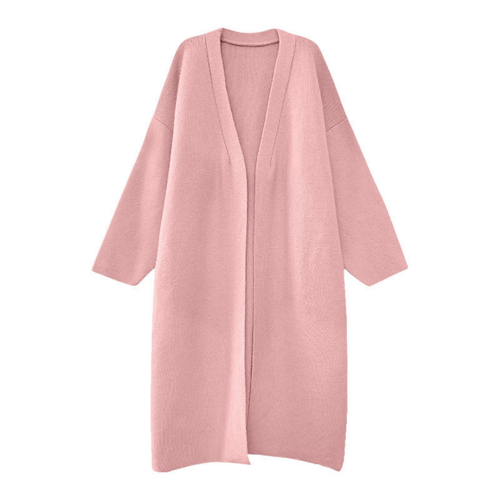 Kvinners lang cardigan genser åpen foran langermet strikket cardigan jakke yttertøy 2023 slouchy maxi høstjakke kåper rosa