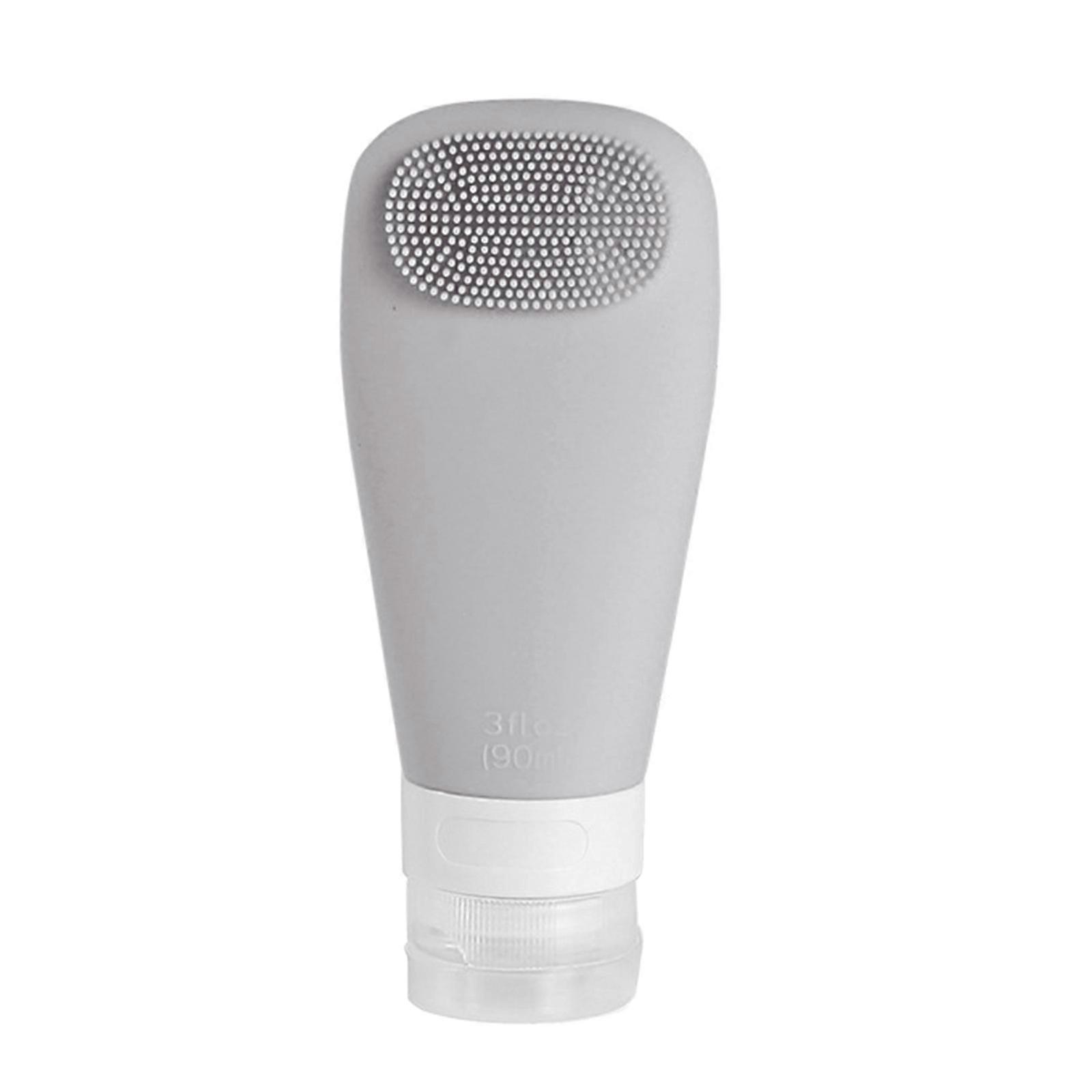 Silicone Travel Bottle with Brush Container Shampoo Tubes Leak Proof Refillable Light Grey
