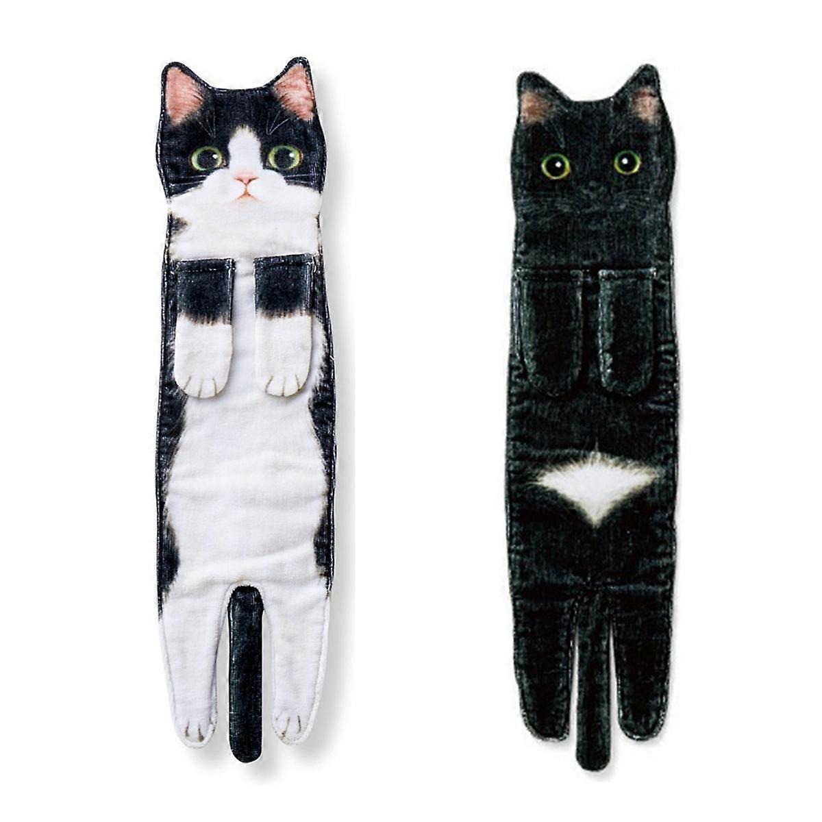Funny Cat Hand Towels for Bathroom Kitchen Decor Cat Towel, A+C