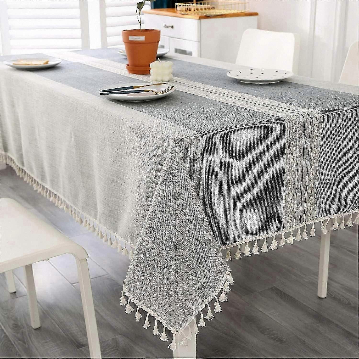 Stylish Grey Cotton Linen Rectangular Tablecloth - Wrinkle-Resistant, Washable & Dustproof Table Cover for Dining (149 chars)
