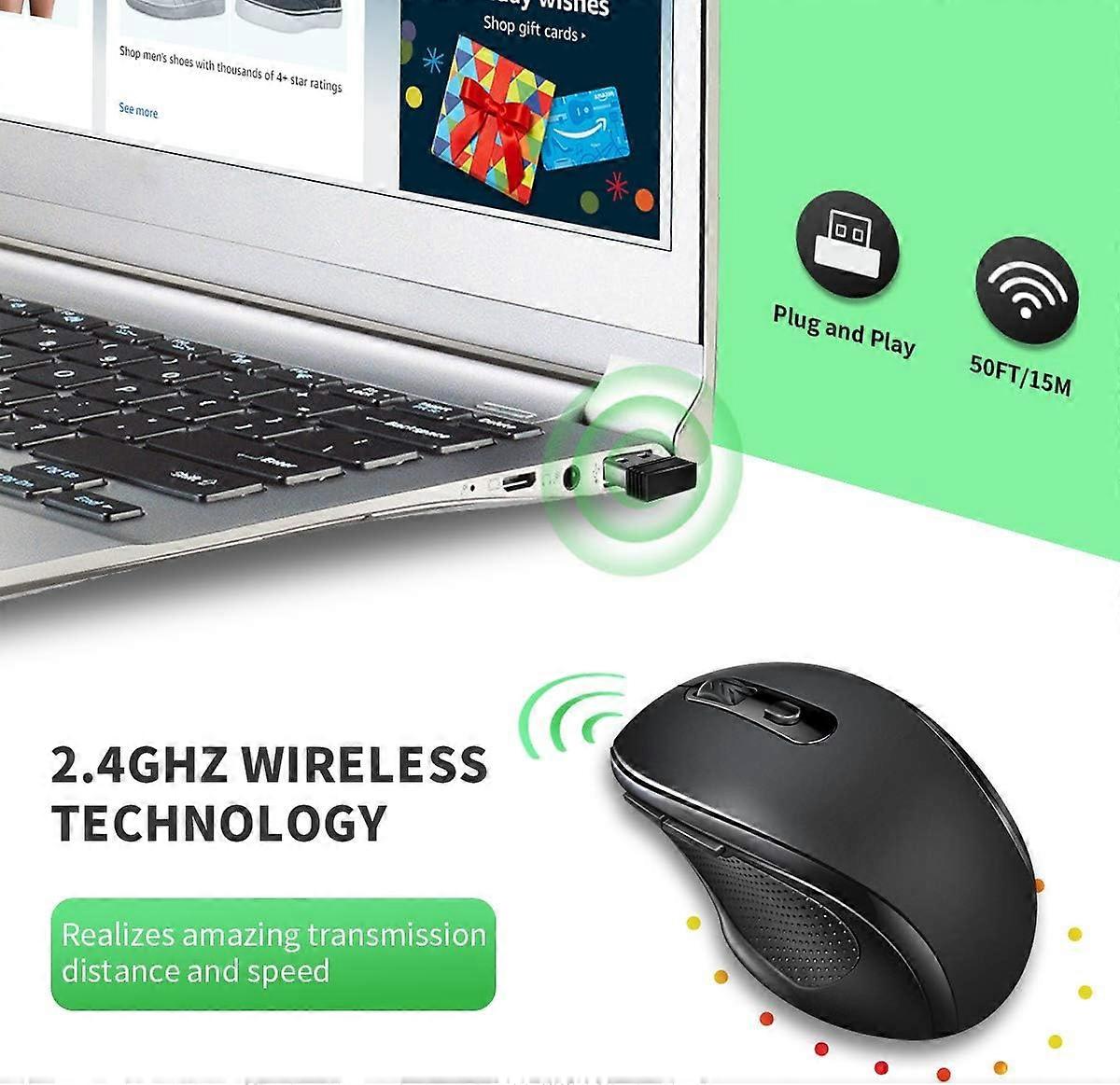 Wireless Mouse, 2.4G Wireless Mouse Portable Mice with Nano Receiver, for Laptop,Notebook (Black)